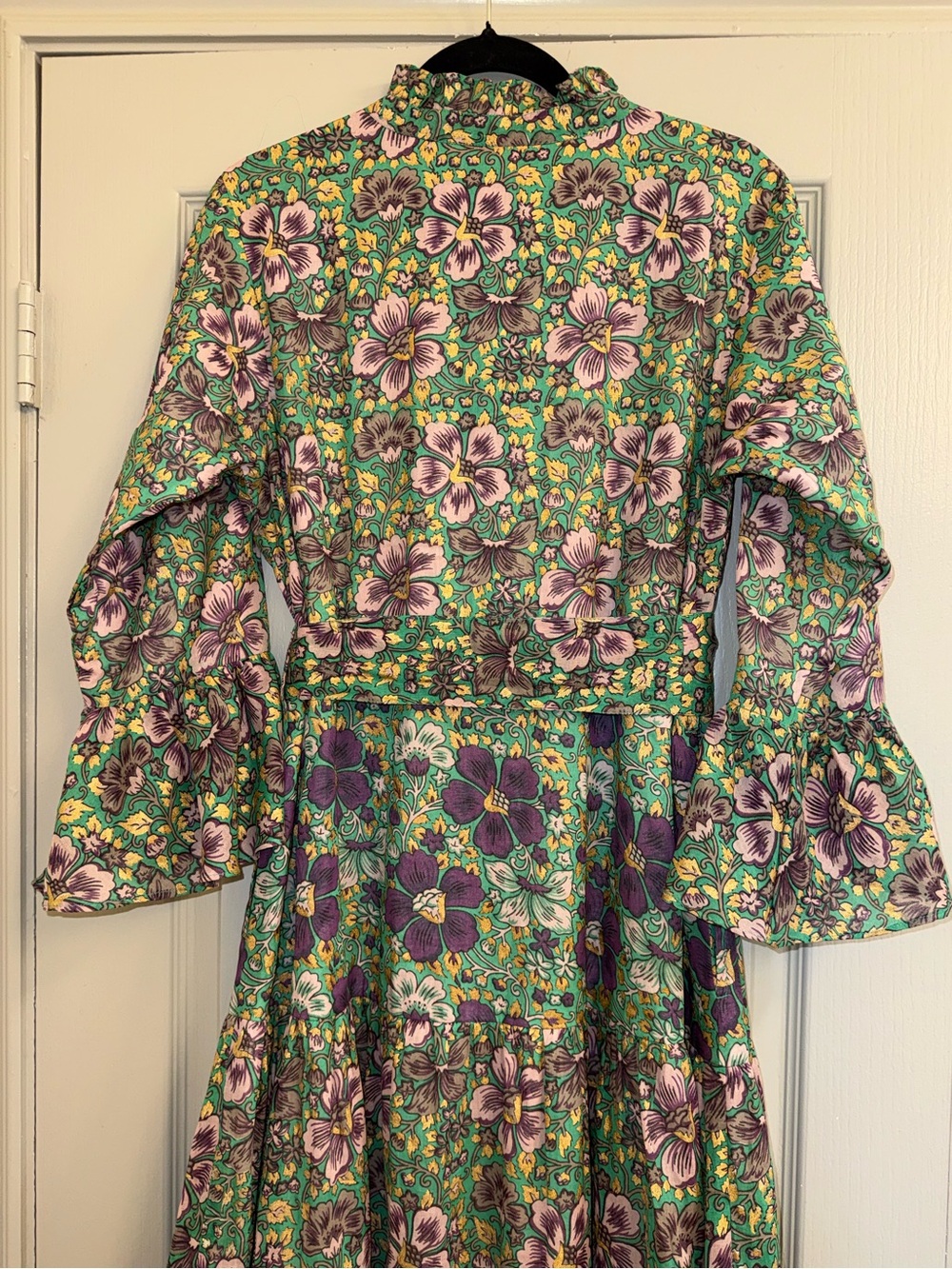 OLIPHANT ruffle collar bell maxi dress in matera green - Picture 3 of 8
